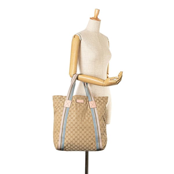 Pre-owned Gucci GG Canvas Web Tote Brown
