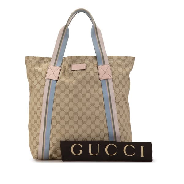 Pre-owned Gucci GG Canvas Web Tote Brown