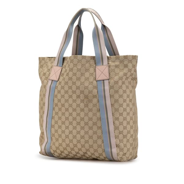 Pre-owned Gucci GG Canvas Web Tote Brown