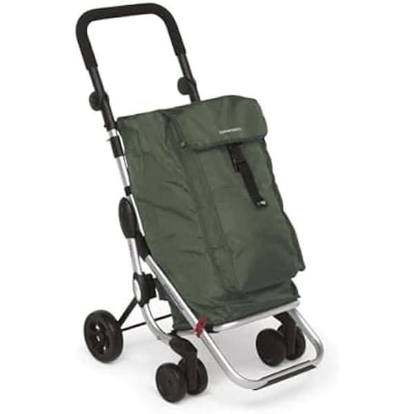 Foppapedretti Go Up hopfällbar shoppingvagn - Olive - Kapacitet 38L - Isolerad väska 6L