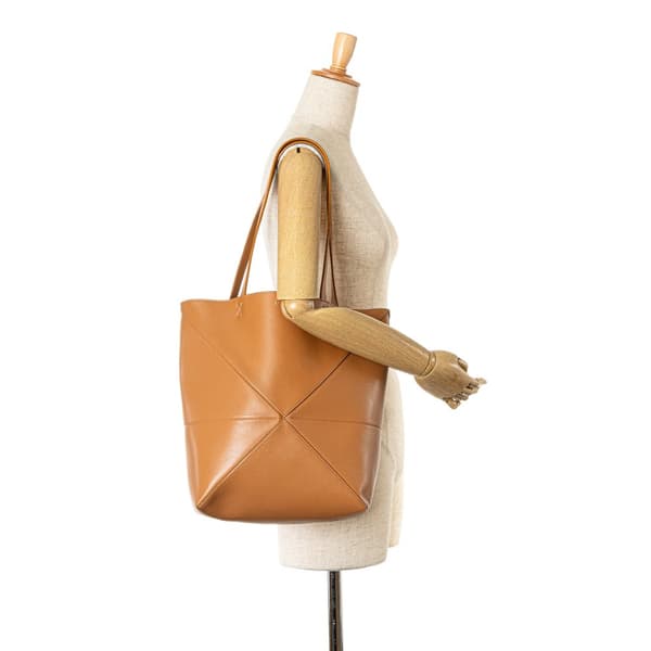 Pre-owned LOEWE Medium Calfskin Puzzle Fold Tote Brown