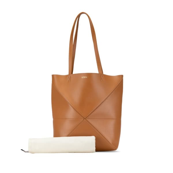 Pre-owned LOEWE Medium Calfskin Puzzle Fold Tote Brown
