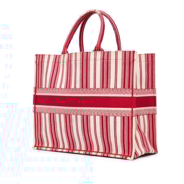 Pre-owned Dior Large Striped Book Tote Red