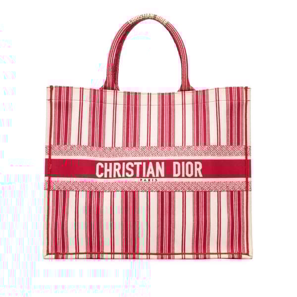 Pre-owned Dior Large Striped Book Tote Red