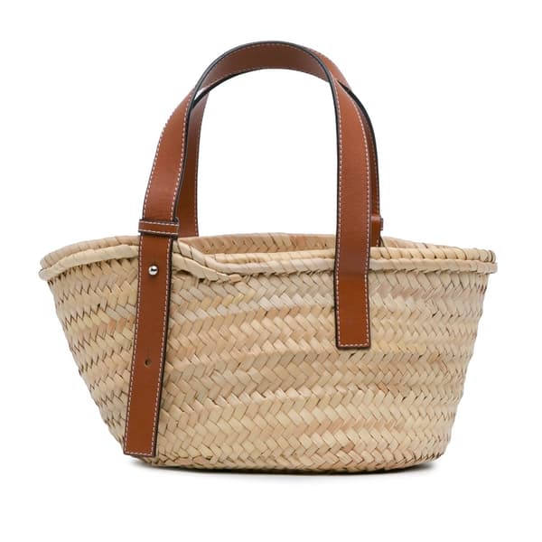 Pre-owned LOEWE Small Raffia Basket Tote Brown