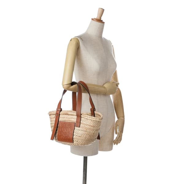 Pre-owned LOEWE Small Raffia Basket Tote Brown
