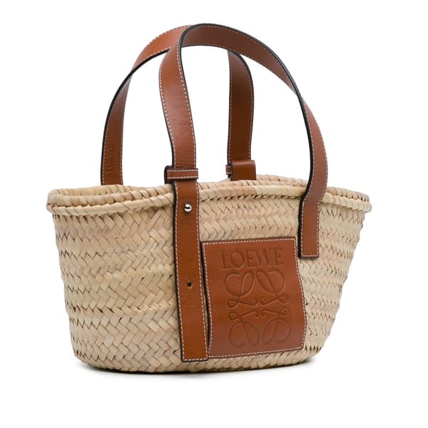 Pre-owned LOEWE Small Raffia Basket Tote Brown