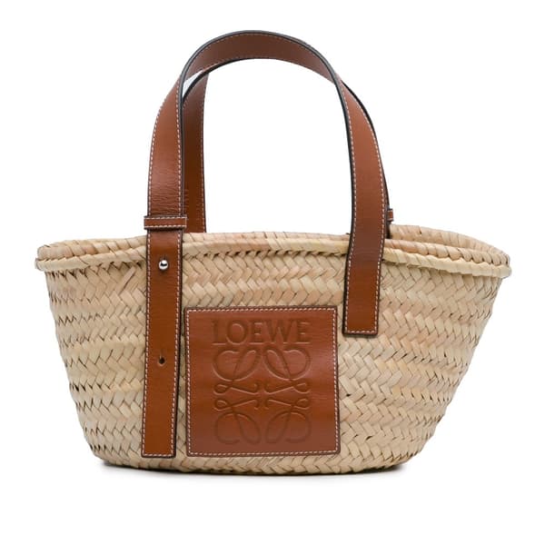 Pre-owned LOEWE Small Raffia Basket Tote Brown