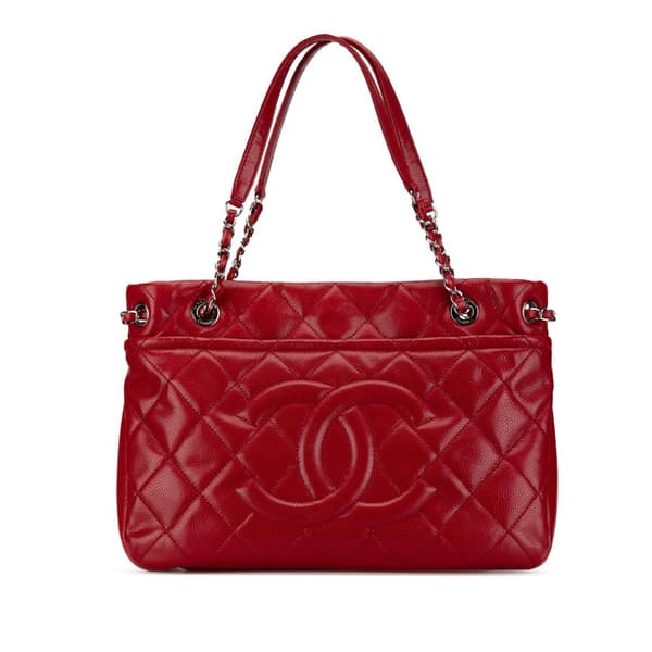 Pre-owned Chanel Quilted Caviar Soft Tote Red