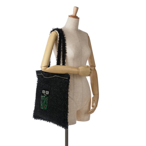 Pre-owned Chanel Large Resin Embellished Tweed Robot Shopping Tote Black