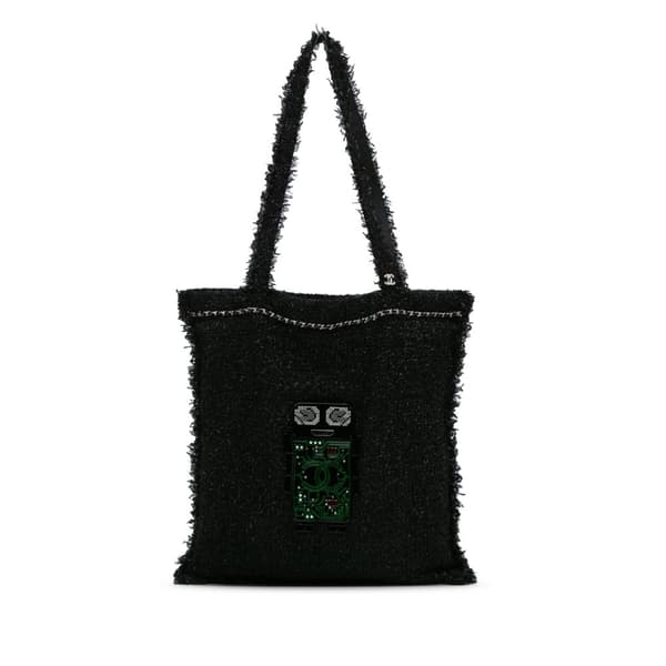 Pre-owned Chanel Large Resin Embellished Tweed Robot Shopping Tote Black