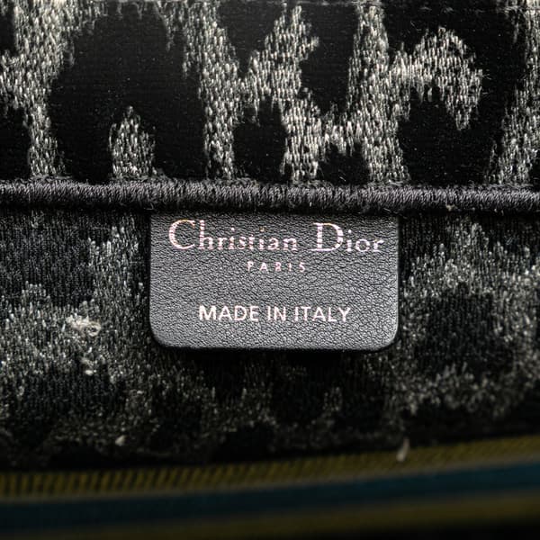 Pre-owned Dior Mizza Medium Embroidered Canvas Leopard Book Tote Black