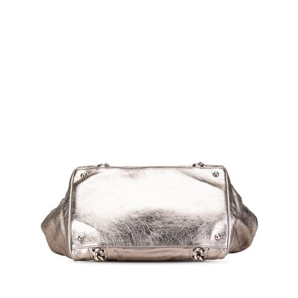 Pre-owned Chanel Medium Metallic Calfskin Modern Chain Tote Silver