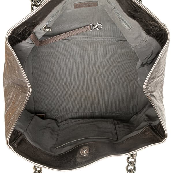Pre-owned Chanel Medium Metallic Calfskin Modern Chain Tote Silver