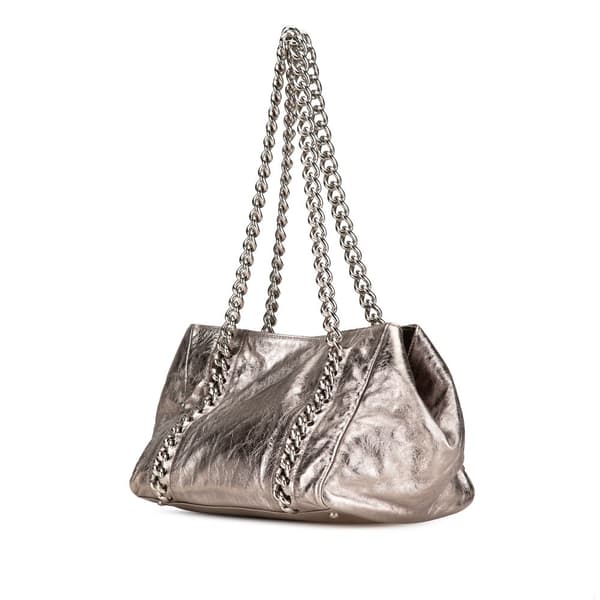 Pre-owned Chanel Medium Metallic Calfskin Modern Chain Tote Silver