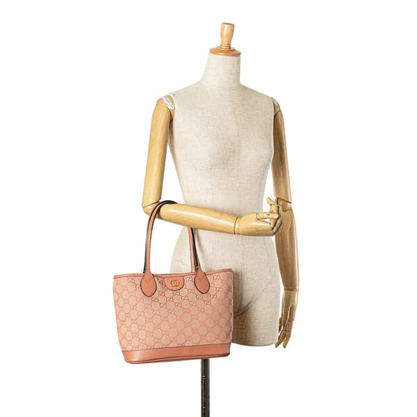 Pre-owned Gucci Small GG Canvas Ophidia Tote Pink