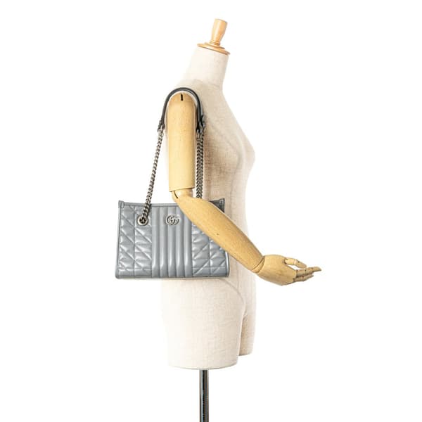 Pre-owned Gucci Small GG Marmont Aria Chain Tote Gray