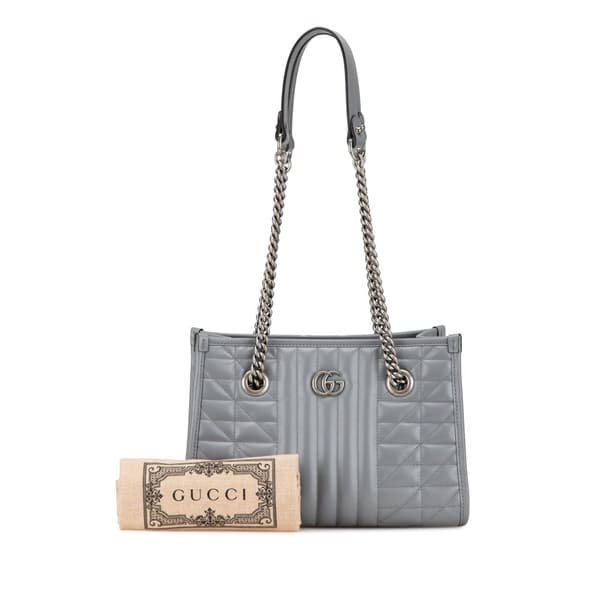 Pre-owned Gucci Small GG Marmont Aria Chain Tote Gray