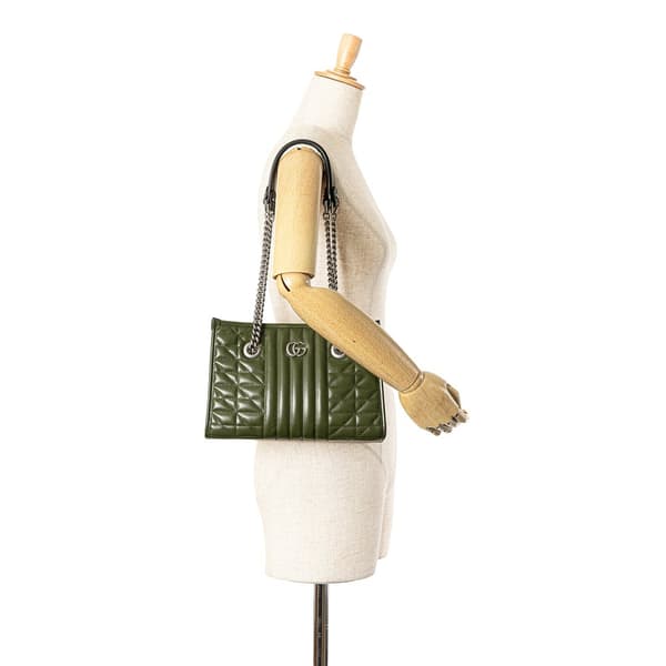 Pre-owned Gucci Small GG Marmont Aria Chain Tote Green