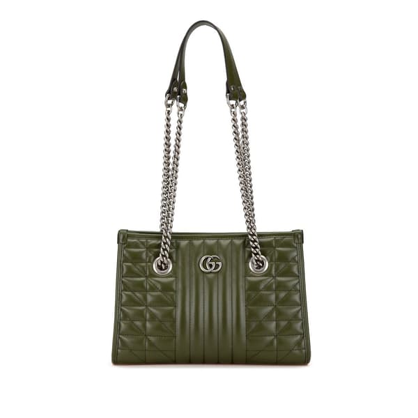Pre-owned Gucci Small GG Marmont Aria Chain Tote Green