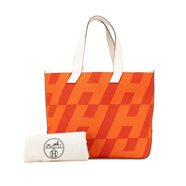 Pre-owned Hermès Toile H and Swift Cabas H en Biais 40 Orange