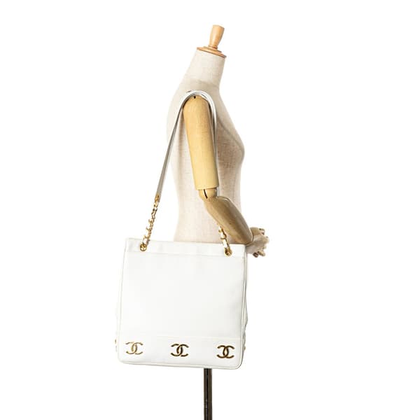 Pre-owned Chanel Caviar Triple CC Tote White