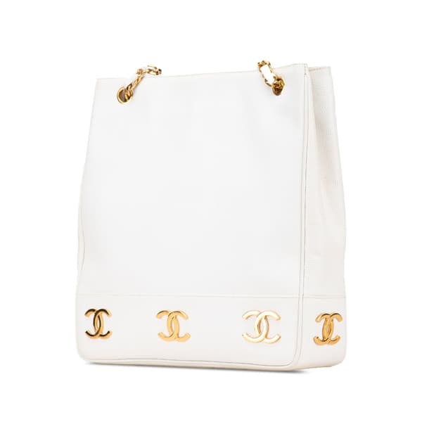 Pre-owned Chanel Caviar Triple CC Tote White