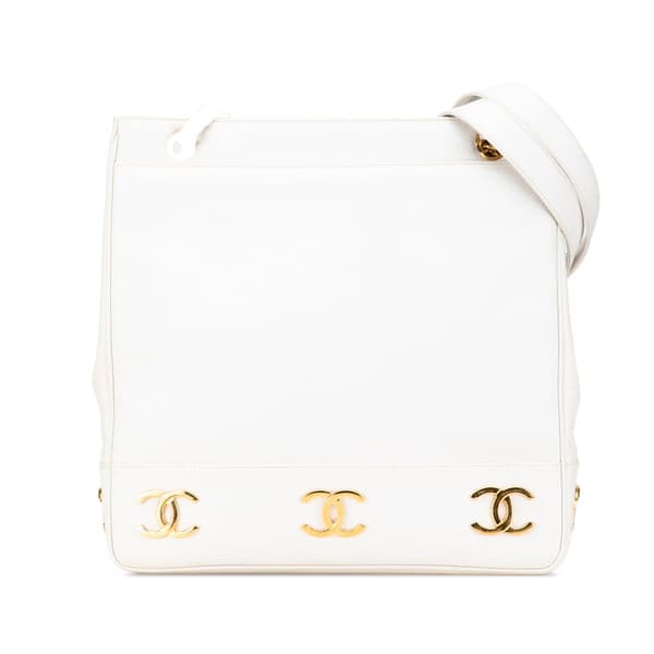 Pre-owned Chanel Caviar Triple CC Tote White