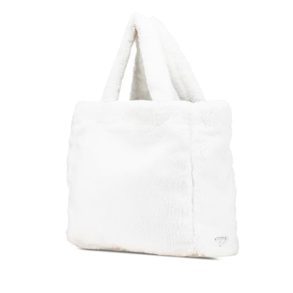 Pre-owned Prada Spugna Terry Cloth Logo Tote White