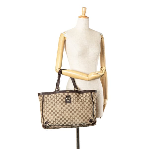 Pre-owned Gucci GG Canvas Abbey D Ring Tote Brown