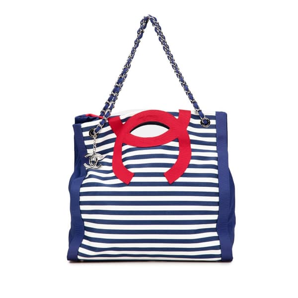 Pre-owned Chanel Paris Venice CC Canvas Mariniere Chain Tote Blue