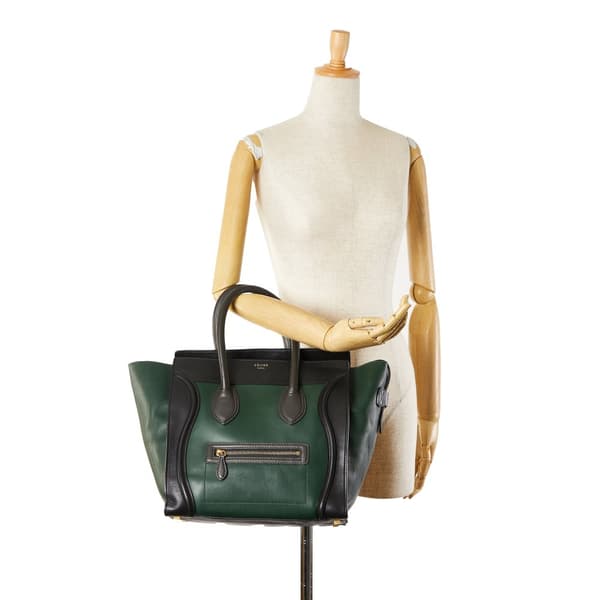 Pre-owned Celine Mini Tricolor Luggage Tote Green