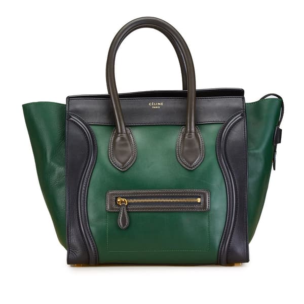 Pre-owned Celine Mini Tricolor Luggage Tote Green