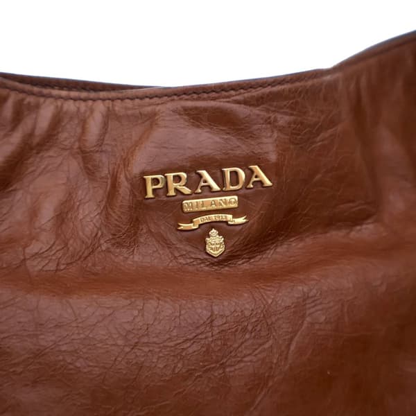 Pre-owned Prada Vitello Shine Tote Brown