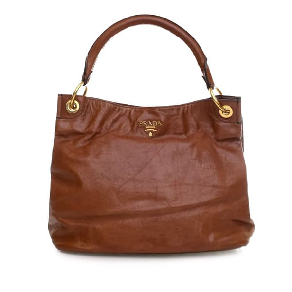 Pre-owned Prada Vitello Shine Tote Brown