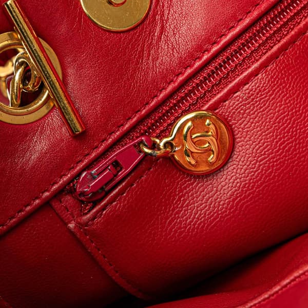 Pre-owned Chanel CC Lambskin Chain Tote Red