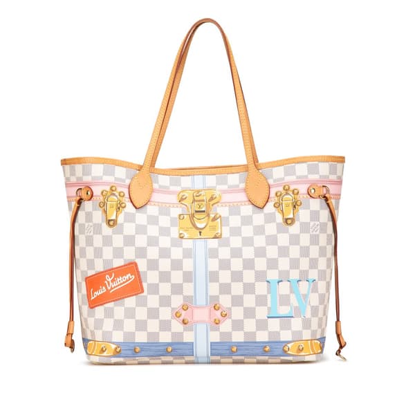 Pre-owned Louis Vuitton Damier Azur Summer Trunks Neverfull MM White