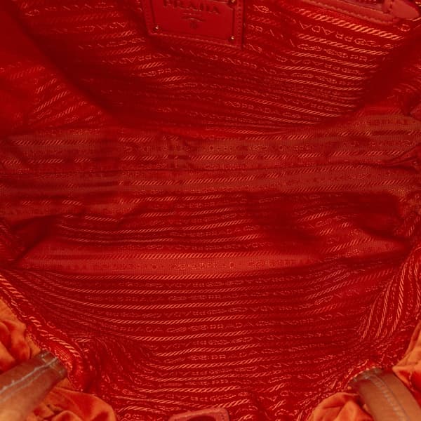 Pre-owned Prada Tessuto Logo Drawstring Tote Orange
