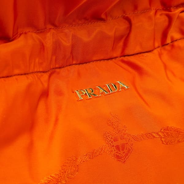 Pre-owned Prada Tessuto Logo Drawstring Tote Orange