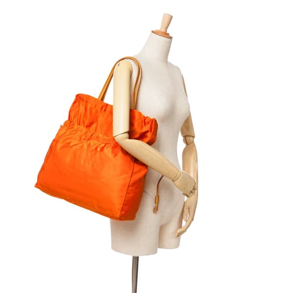 Pre-owned Prada Tessuto Logo Drawstring Tote Orange