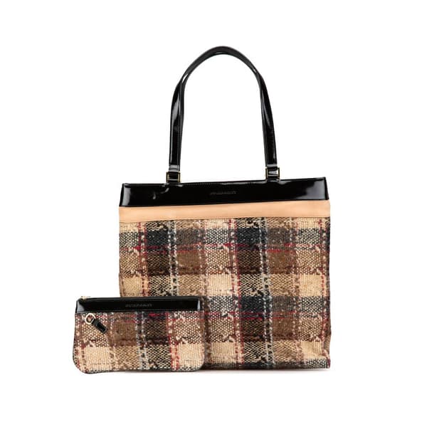 Pre-owned Burberry Plaid Tweed Tote Brown