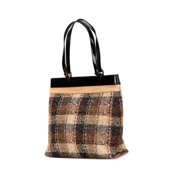Pre-owned Burberry Plaid Tweed Tote Brown