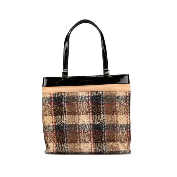 Pre-owned Burberry Plaid Tweed Tote Brown