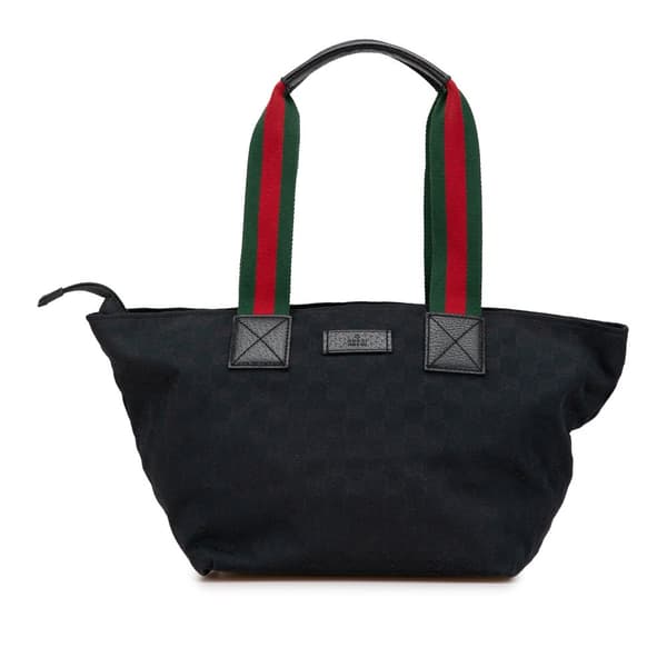 Pre-owned Gucci GG Canvas Web Tote Black