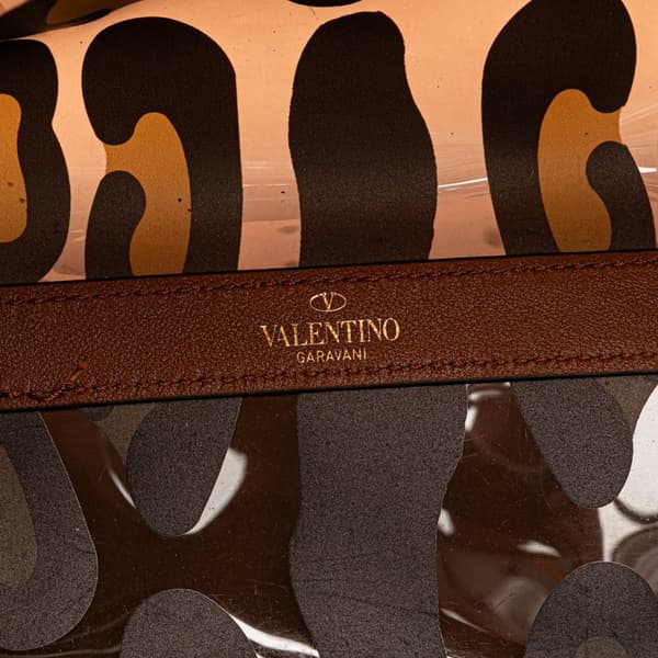 Pre-owned Valentino Small PVC Leopard Print Rockstud Shopping Tote Brown