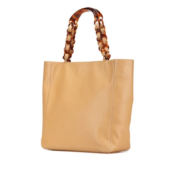 Pre-owned Chanel CC Caviar Tortoise Chain Tote Bag Brown