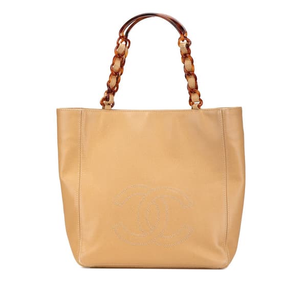 Pre-owned Chanel CC Caviar Tortoise Chain Tote Bag Brown