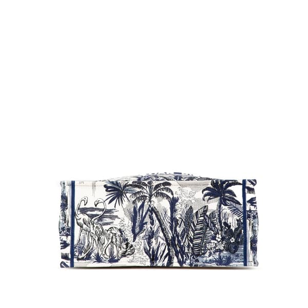 Pre-owned Dior Large Canvas Embroidered Palm Tree Toile De Jouy Book Tote Blue