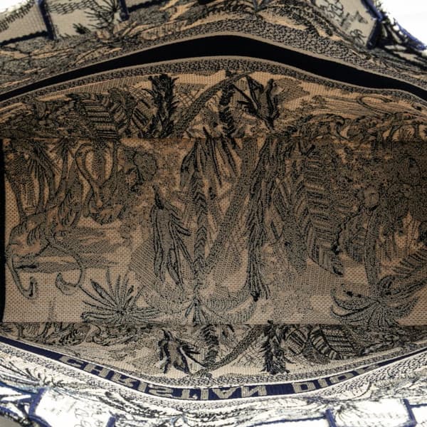 Pre-owned Dior Large Canvas Embroidered Palm Tree Toile De Jouy Book Tote Blue