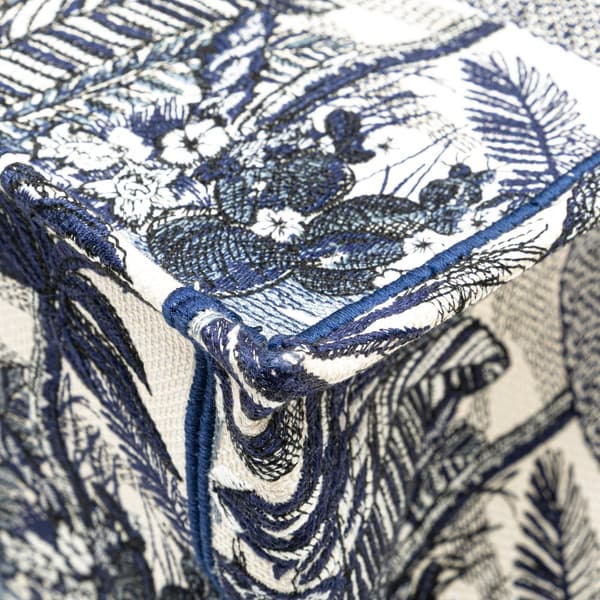 Pre-owned Dior Large Canvas Embroidered Palm Tree Toile De Jouy Book Tote Blue